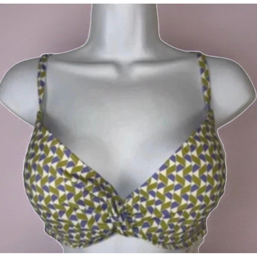 NWT Shade & Shore Bikini Top Women 34B Green Geometric Underwire Twist Swimwear